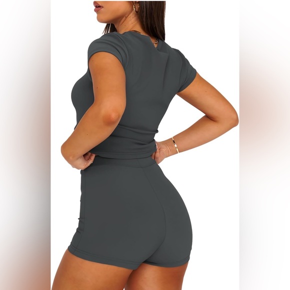 Two Piece Lounge Set Casual Summer Outfit 2 Piece Matching Short Set Gray Small - Picture 2 of 5